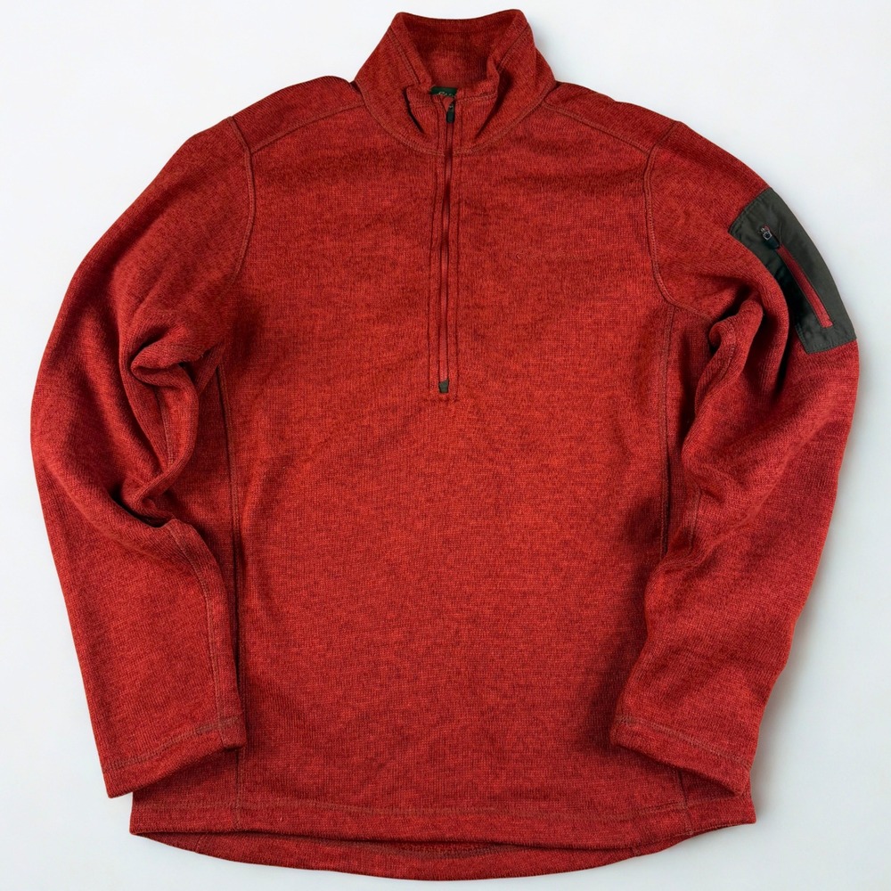 Eddie Bauer Quarter Zip Pullover Mens‎ M Burnt Orange Fleece Sweater Utility
